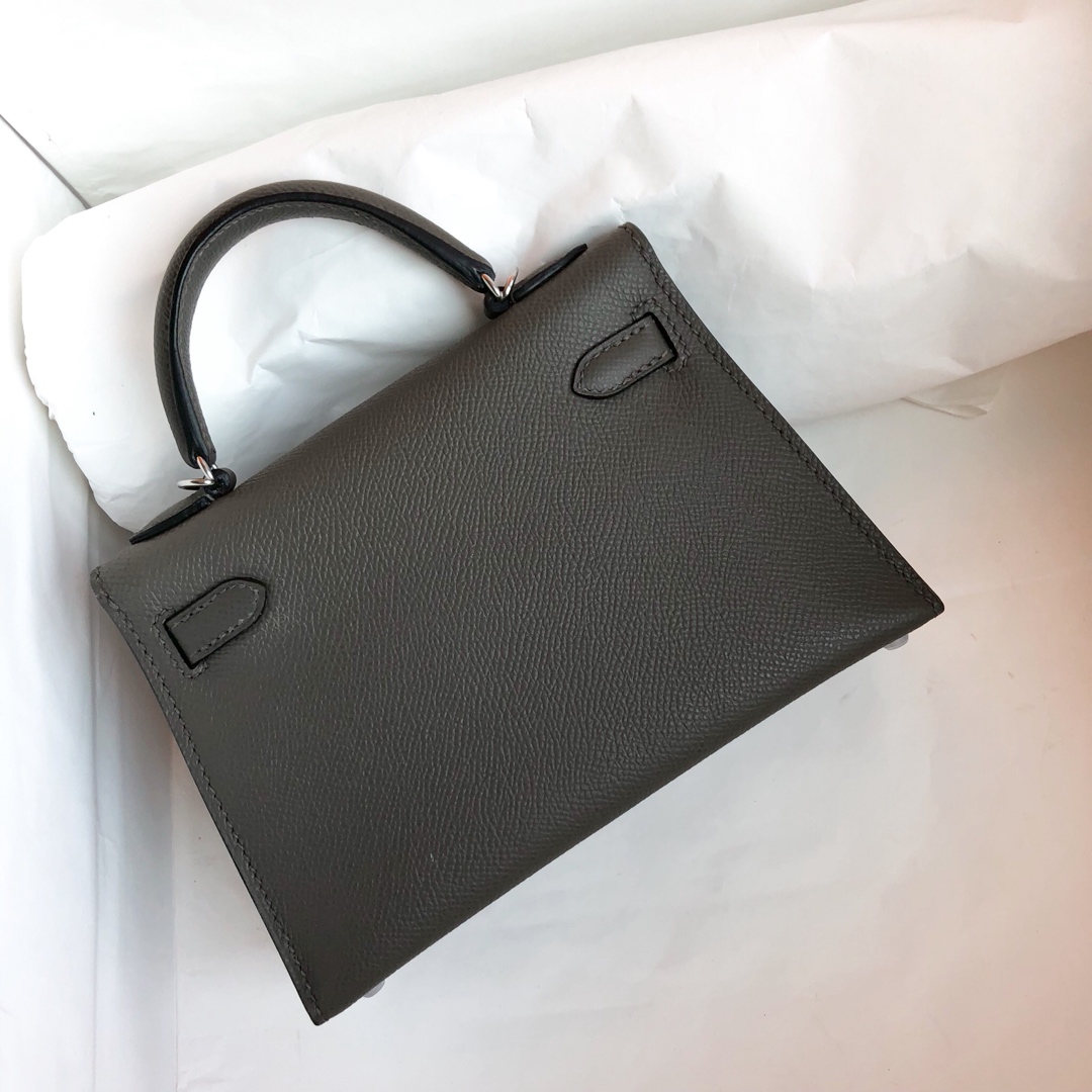 Hermes Kelly Mini II Bag 19CM In Dark Grey Epsom Leather